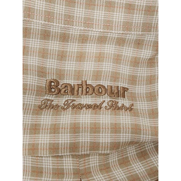 Barbour The Travel Shirt Men's M Beige Short Sleeve‎ Button Up Plaid - Picture 4 of 8